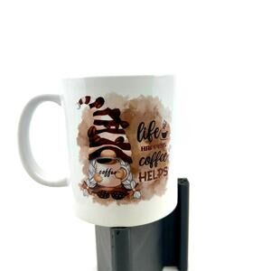 Brown & White Gnome Coffee Cup 'Life Happens..Coffee Helps' Coffee Lover Gift